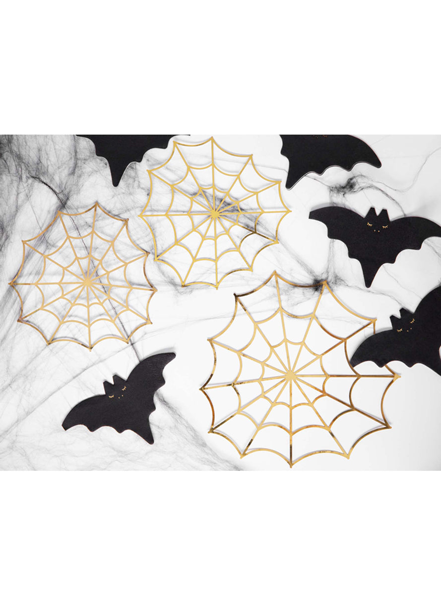 Bloody Party 3 Pack Gold Paper Spiderweb Decorations — Lifestyle Image