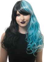 Image of Long Black and Blue Split Colour Women's Costume Wig - Main Image