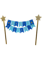 Image of Blue and Gold Foil Happy Birthday Cake Topper