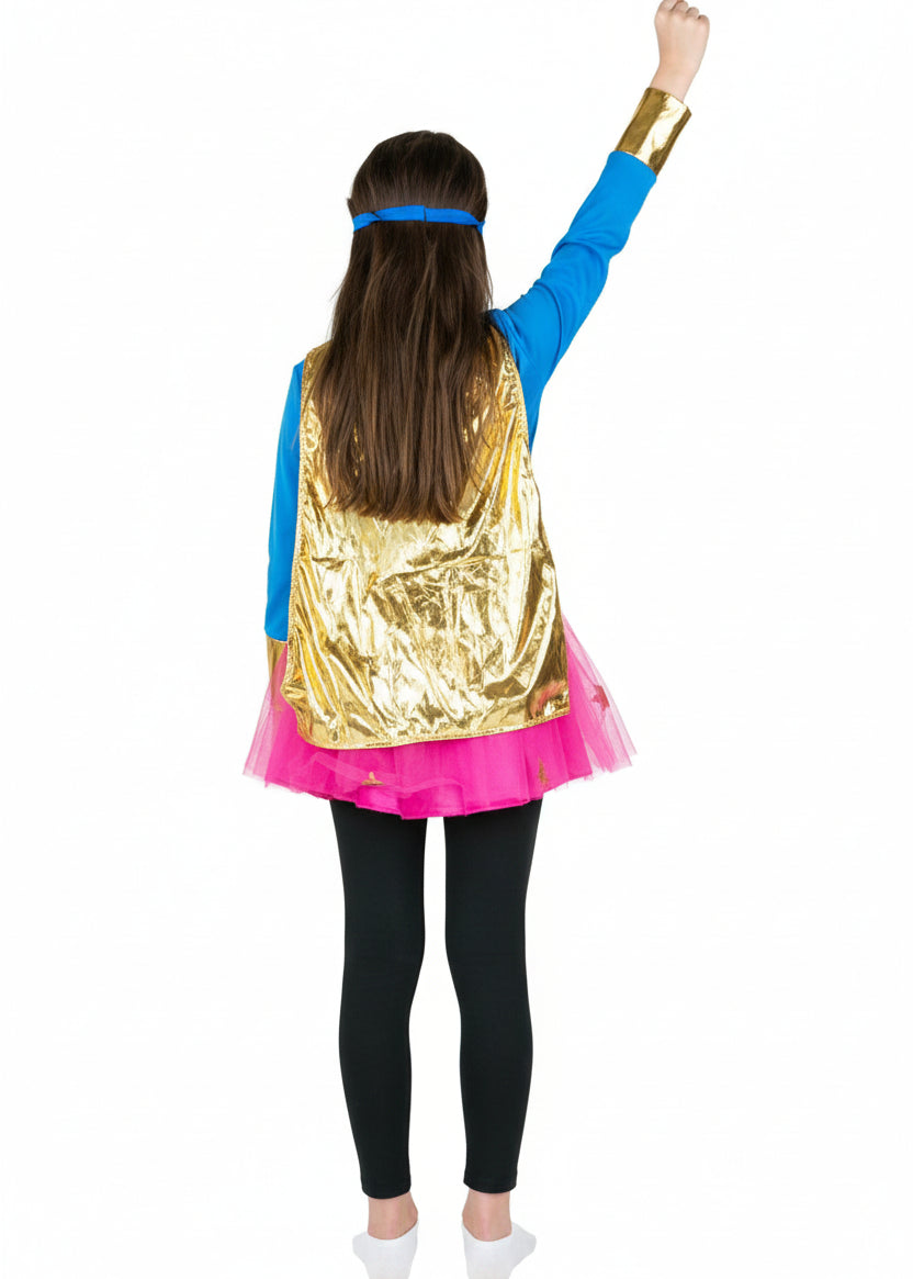 Girls Blue And Pink Superhero Costume Back Image