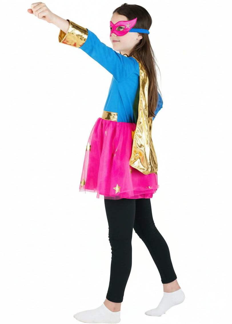 Girls Blue And Pink Superhero Costume Side Image