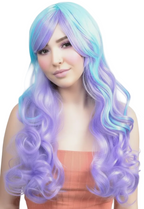 Pastel Purple and Blue Women's Curly Wig with Side Fringe- main image