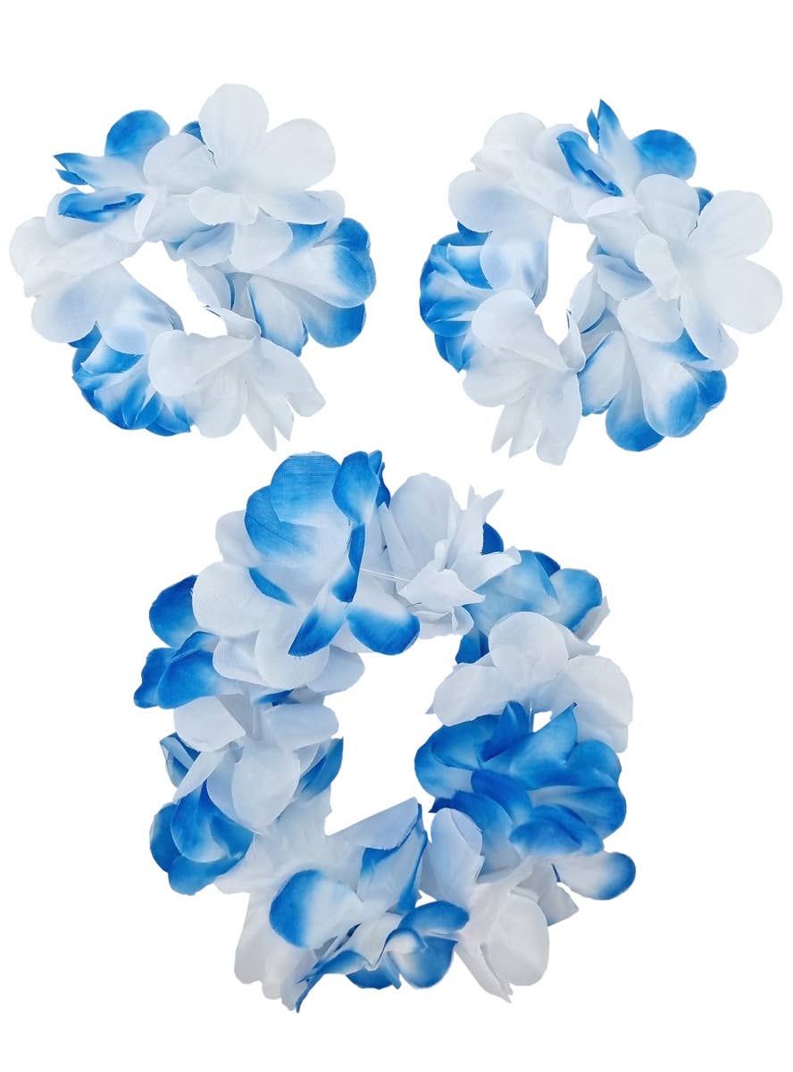 Image of Hawaiian Blue and White Flower Head and Wrist Band Set - Main Image