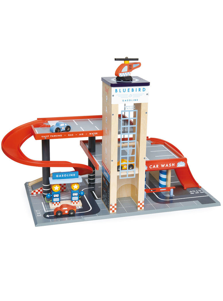 Blue Bird Service Station Childrens Wooden Toy Cars Set - Alternate Image