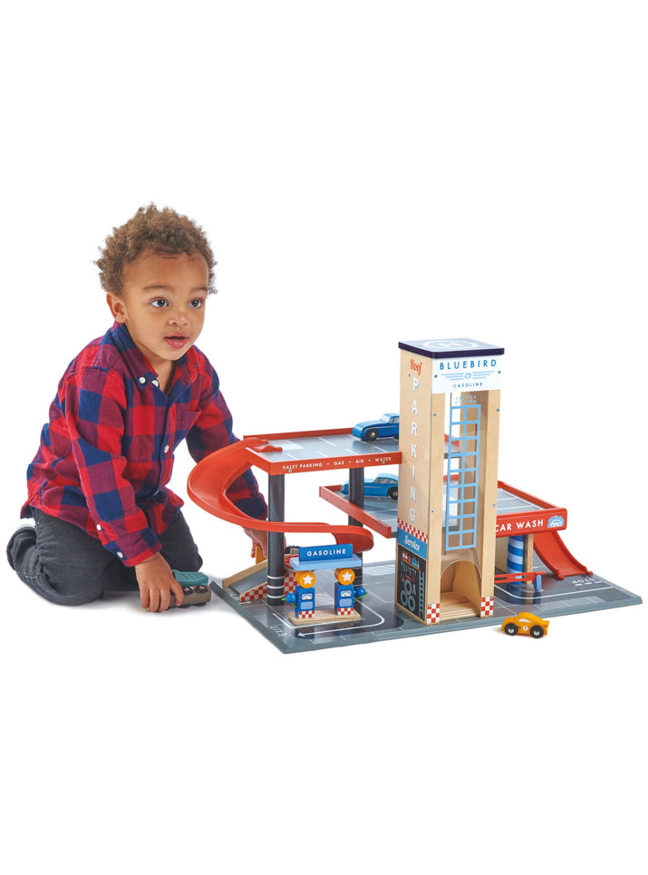 Blue Bird Service Station Childrens Wooden Toy Cars Set - Lifestyle Image 3
