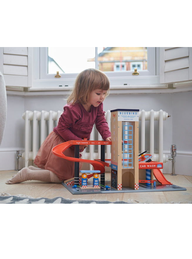 Blue Bird Service Station Childrens Wooden Toy Cars Set - Lifestyle Image 5
