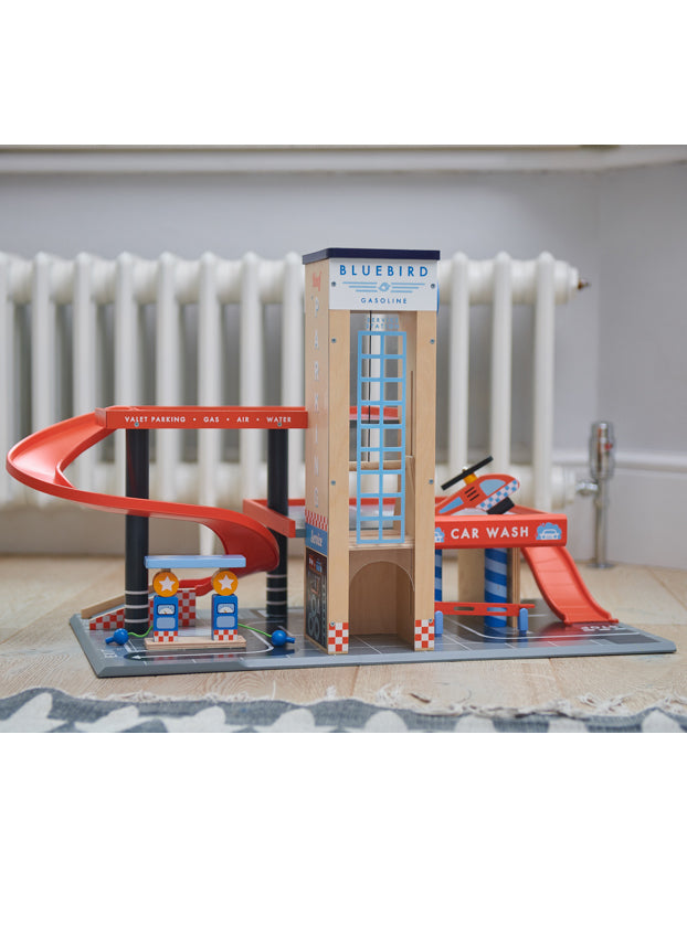 Blue Bird Service Station Childrens Wooden Toy Cars Set - Lifestyle Image 6