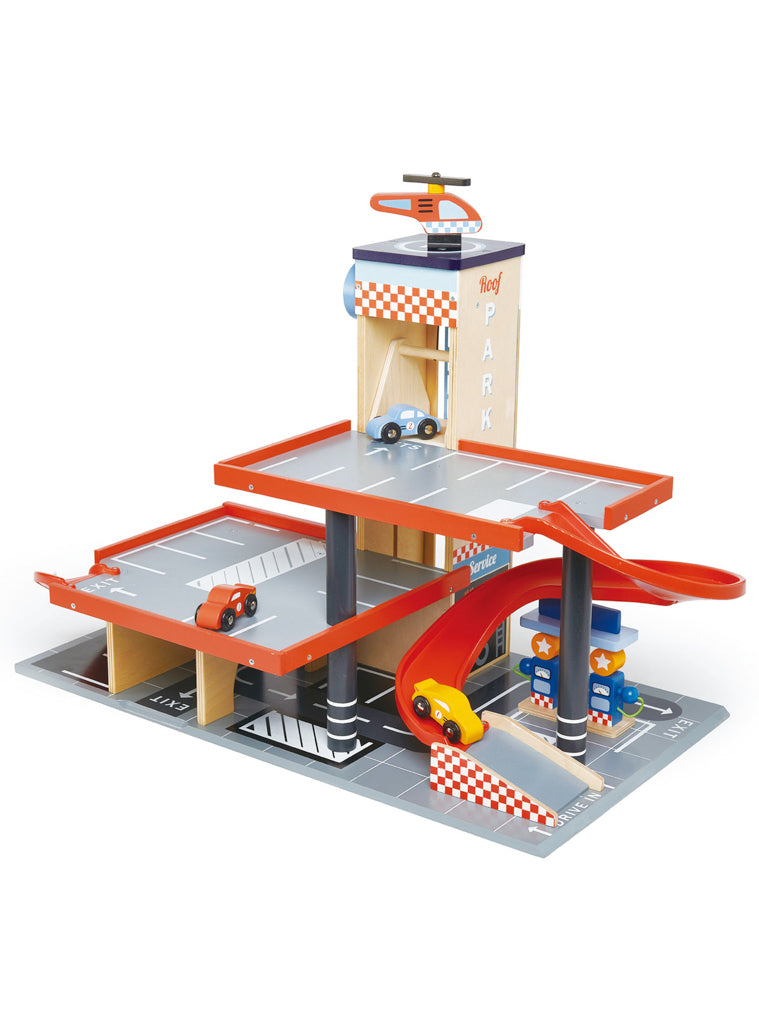 Blue Bird Service Station Childrens Wooden Toy Cars Set - Main Image