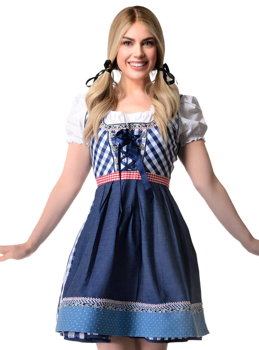 Beer Vestito Tipico Bavarese Oktoberfest Womens Blue Chequered Dirndl Costume Beer Vestito Tipico Bavarese Oktoberfest Womens Blue Chequered Dirndl Costume