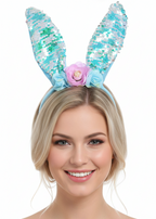 Reversible Blue and Silver Sequin Bunny Ears - Main Image