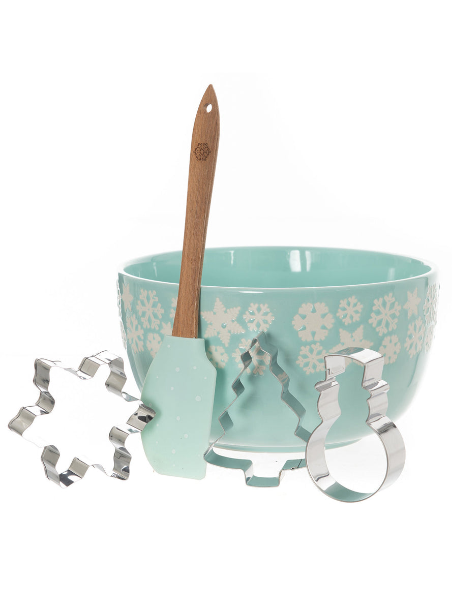Blue Snowflake Print Mini Mix Bowl Set With Cookie Cutters - Main Image