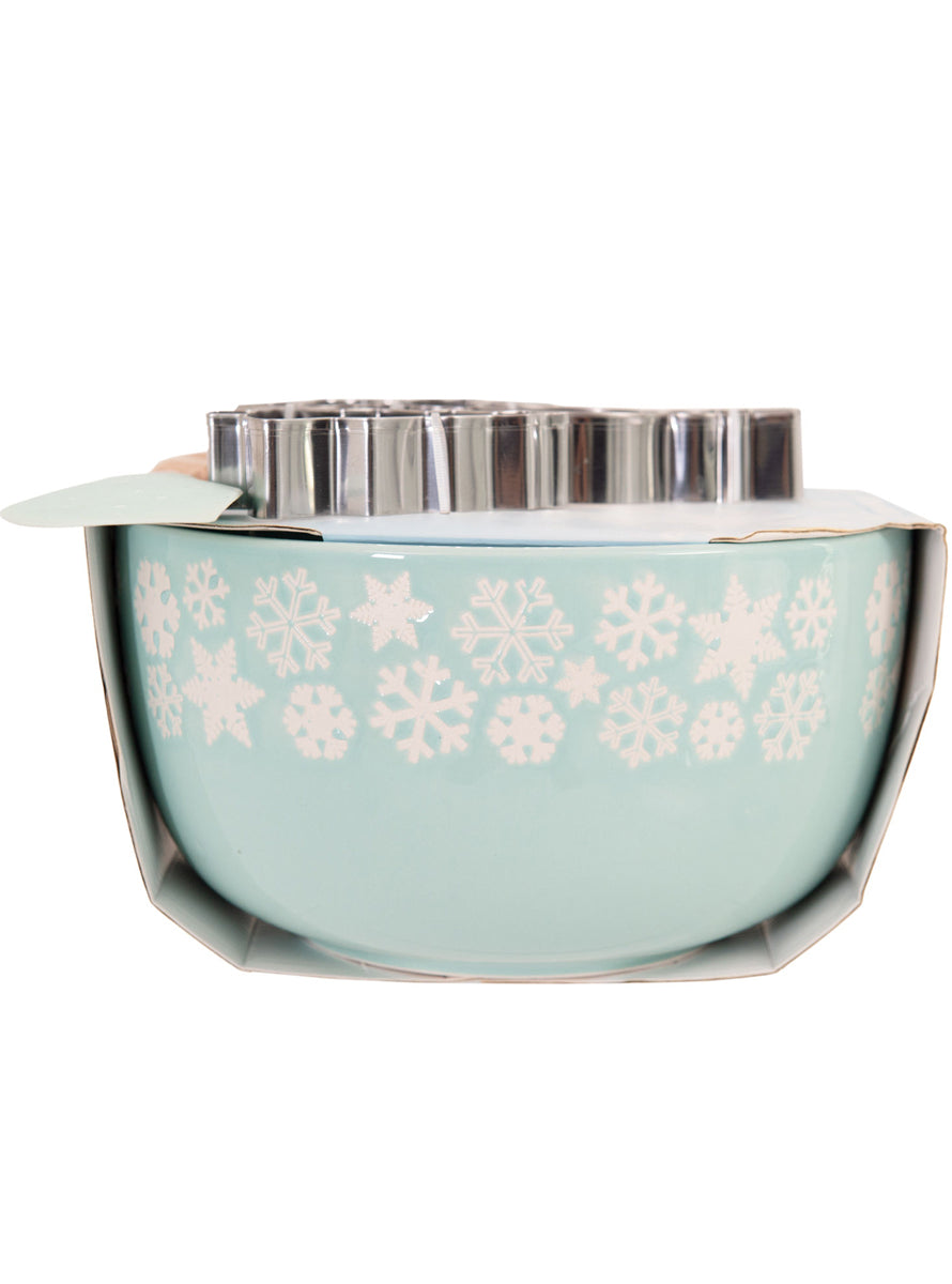 Blue Snowflake Print Mini Mix Bowl Set With Cookie Cutters - Alternate Image 1