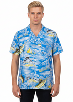 Blue and Yellow Button Up Hawaiian Men's Costume Shirt - main image
