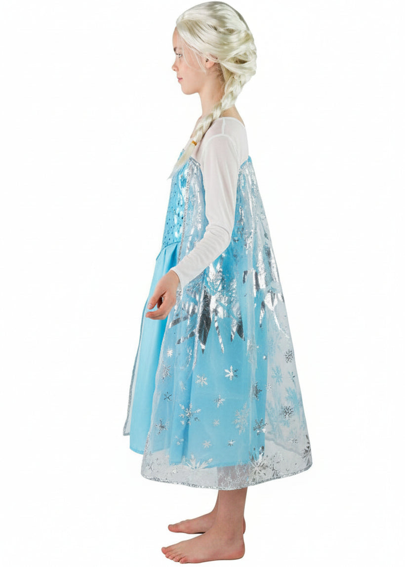 Girls Blue Winter Queen Fairytale Costume Side Image