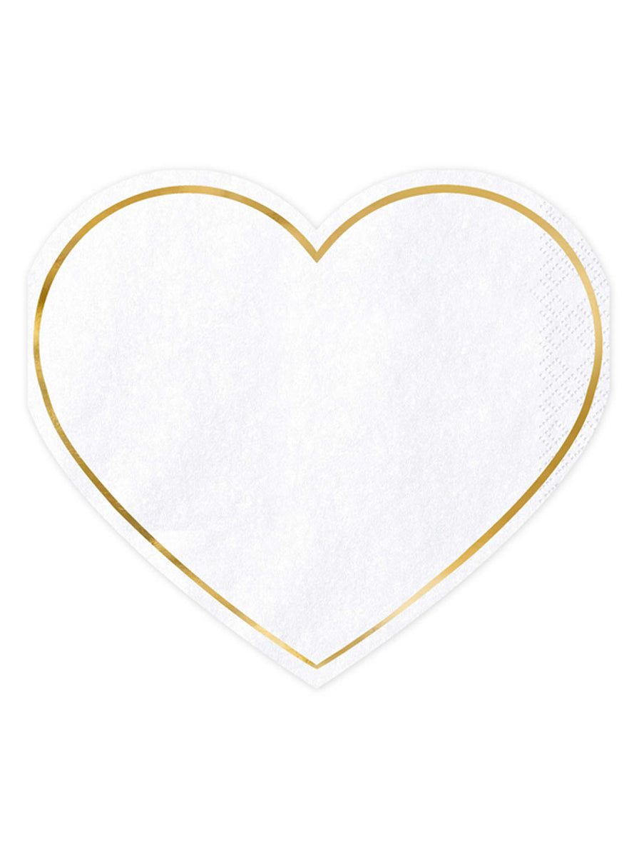Boho Wedding 20 Pack White And Gold Heart Shaped Napkins — Main Image