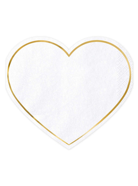 Boho Wedding 20 Pack White And Gold Heart Shaped Napkins — Main Image