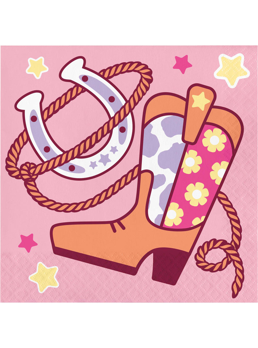 Boots and Bows Cowboy Party 16 Pack Lunch Napkins – Main Image