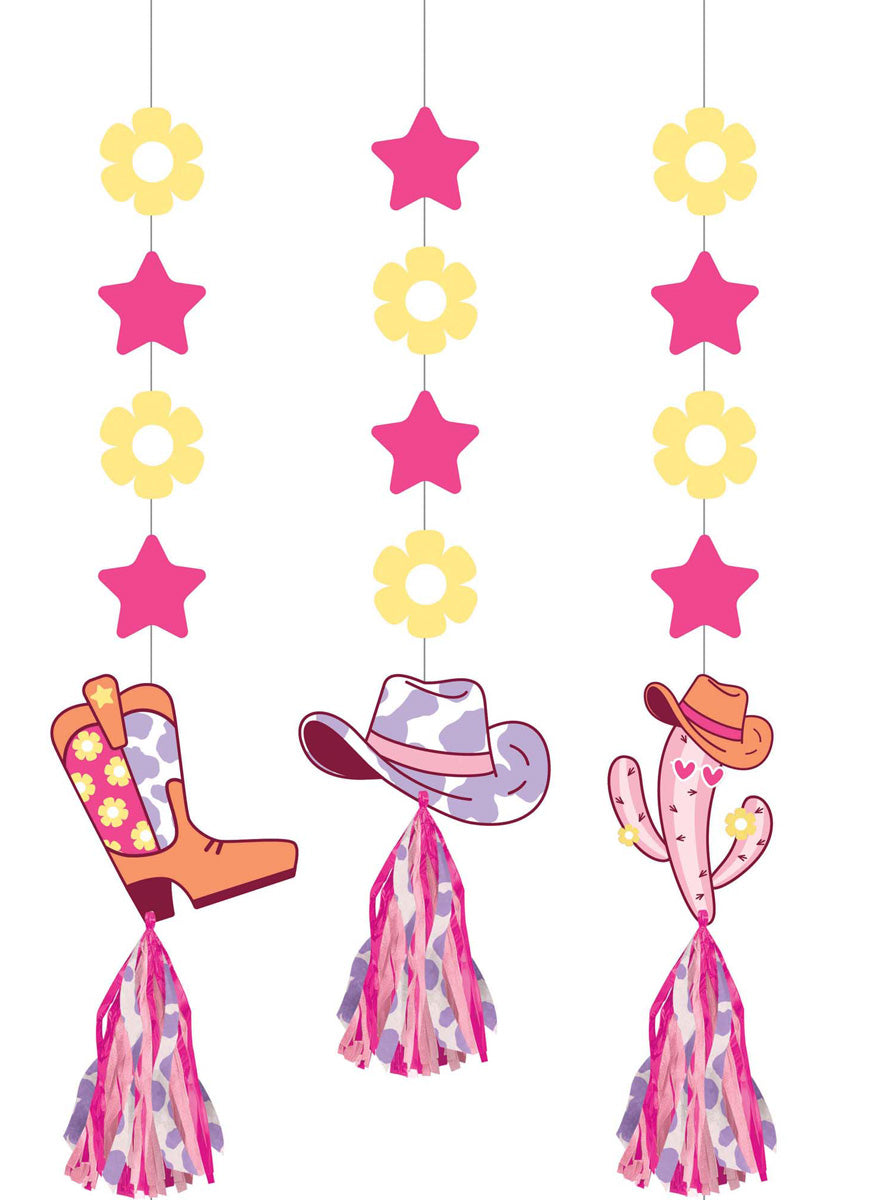 Boots and Bows Cowboy Party 3 Pack 84cm Hanging Cut Out Decorations – Main Image