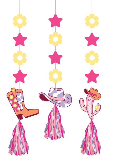 Boots and Bows Cowboy Party 3 Pack 84cm Hanging Cut Out Decorations – Main Image