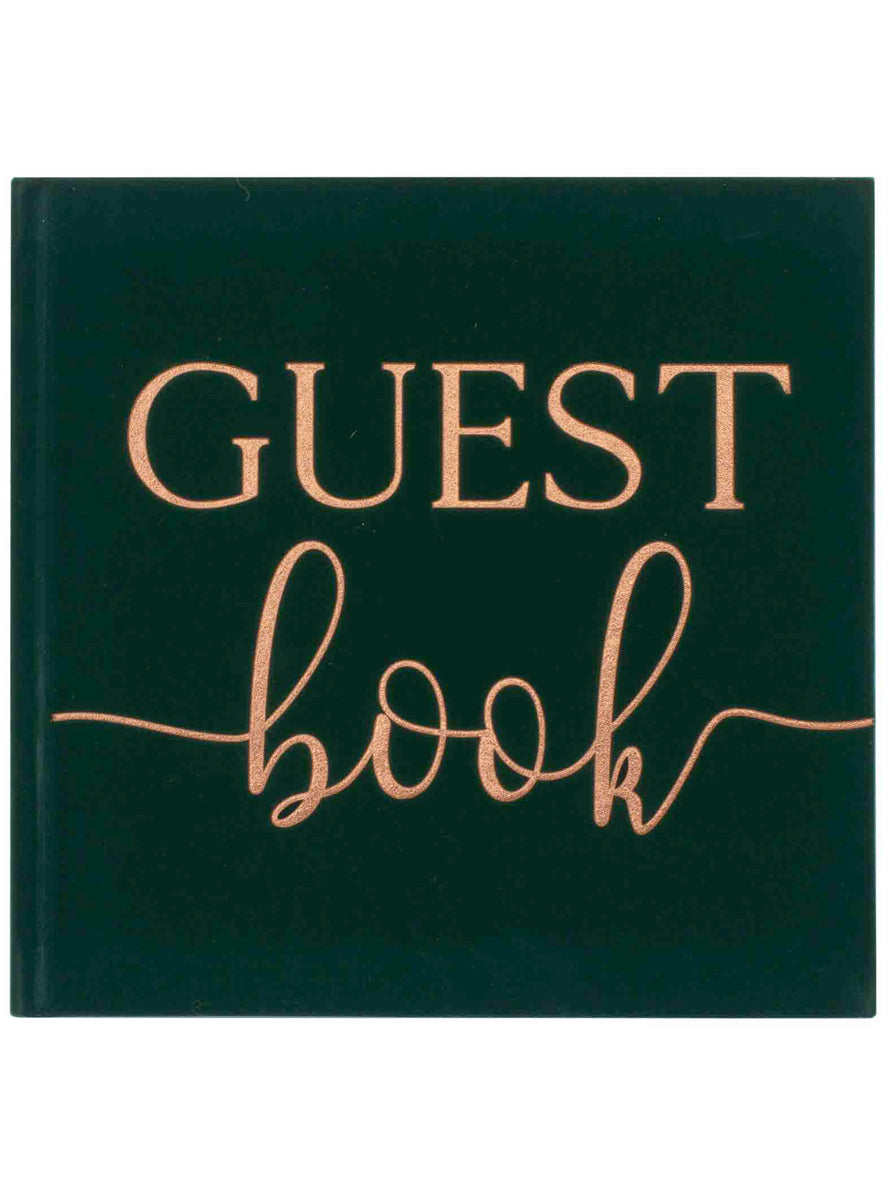 Botanical Wedding 32 Page Green Velvet and Bronze Guest Book - Main Image