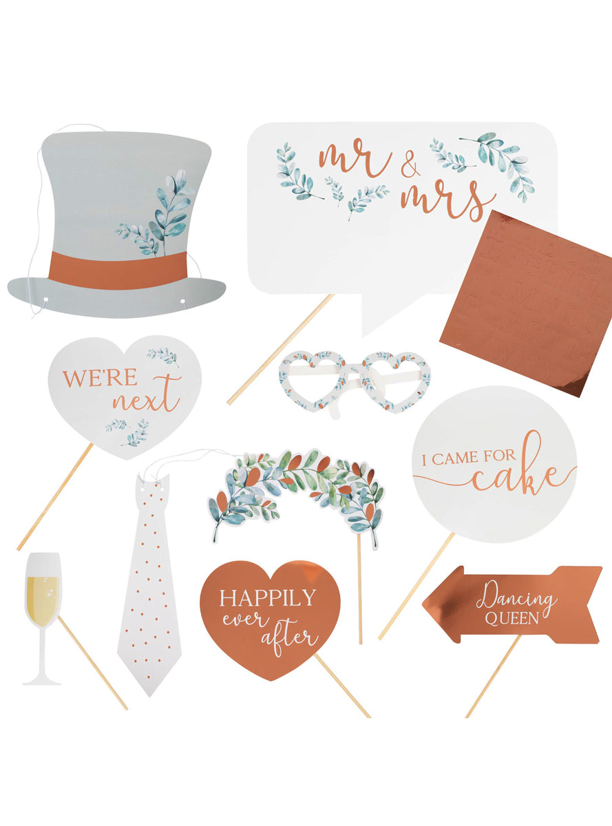 Botanical Wedding Floral and Rose Gold 10 Pack Photo Booth Props - Main Image