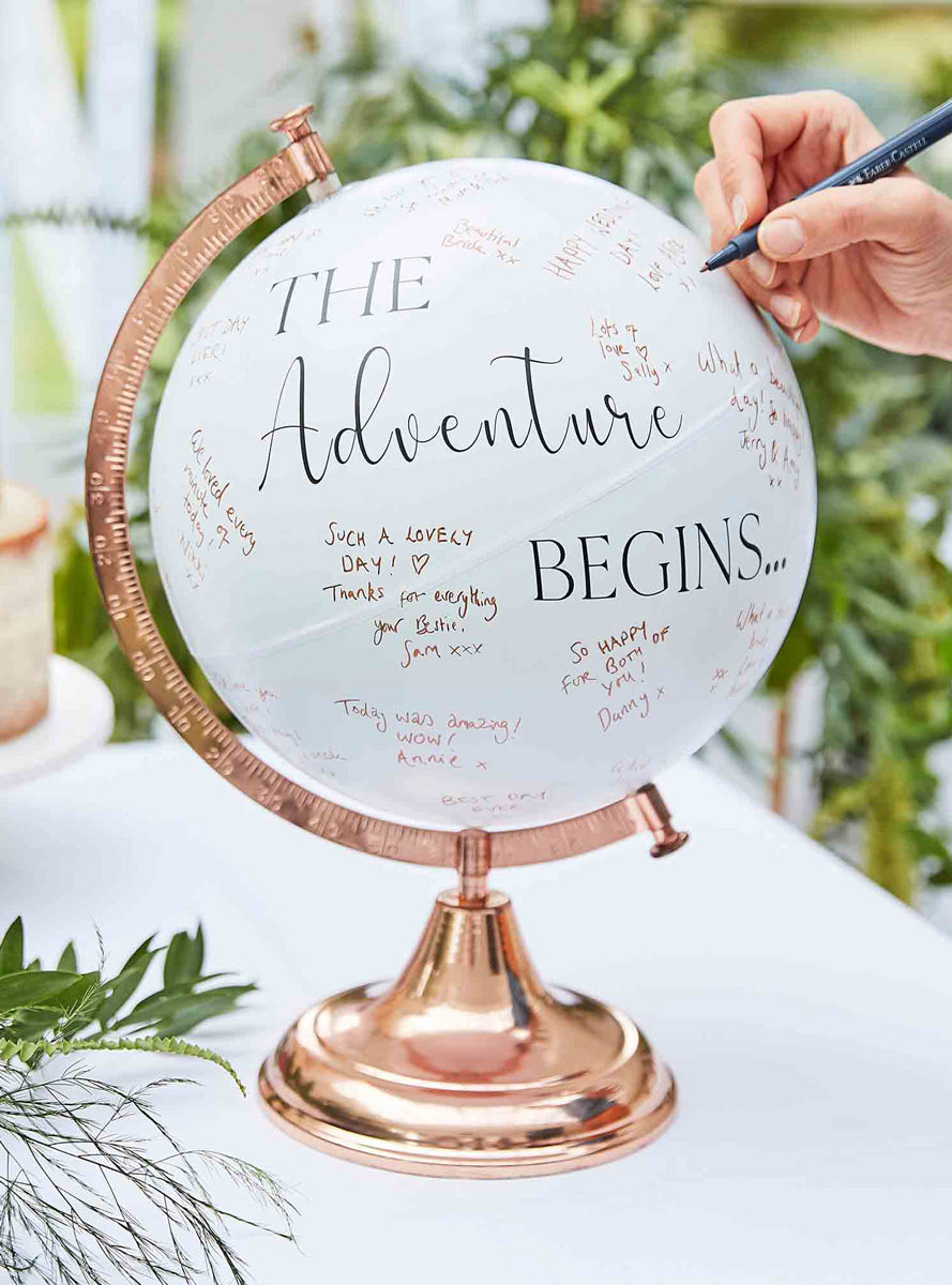 Botanical Wedding The Adventure Begins Globe Guest Book - Lifestyle Image