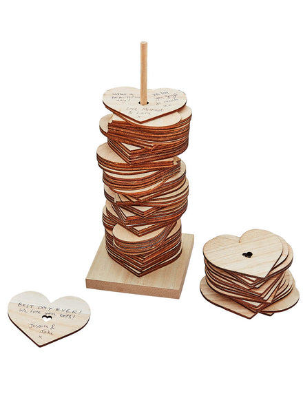 Botanical Wedding Wooded Stacking Hearts Guest Book - Main Image