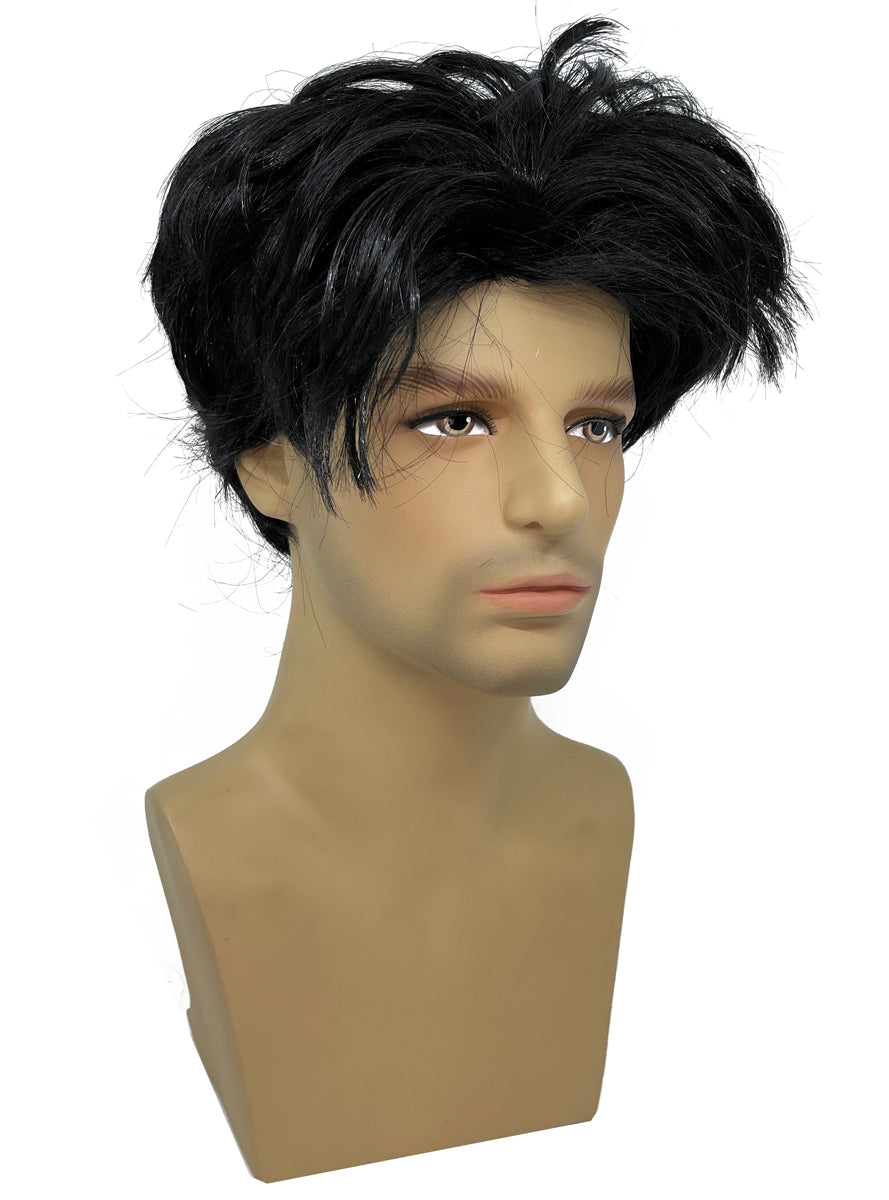 Mens Short Black Boy Band Costume Wig - Main Image