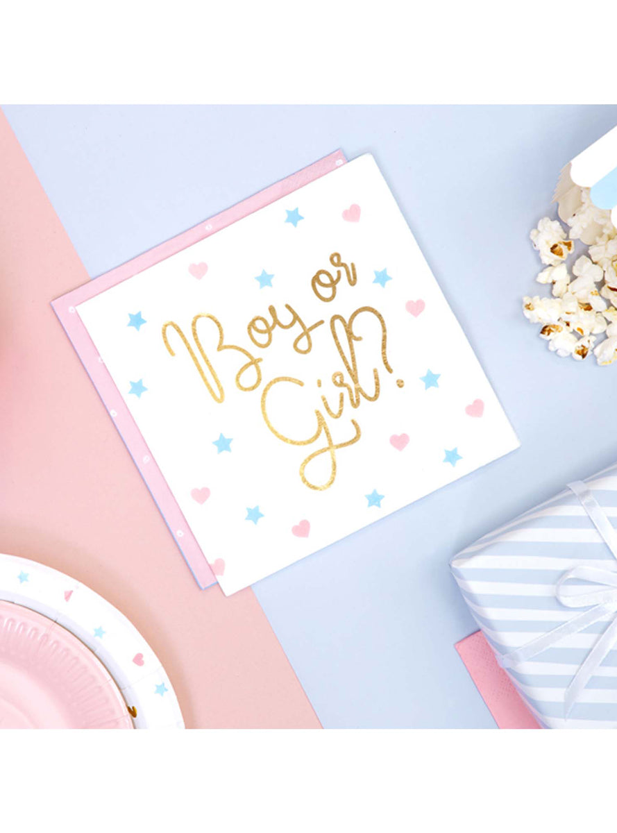 Boy Or Girl 20 Pack Gender Reveal Lunch Napkins — Lifestyle Image 1