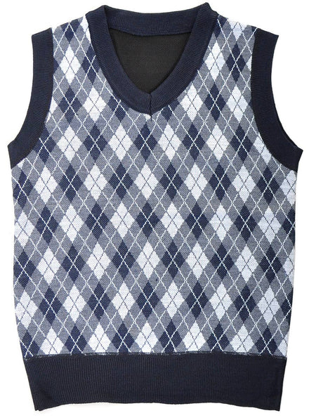 Image of Old Man Boy's Plaid Grey and Navy Blue Knit Costume Vest