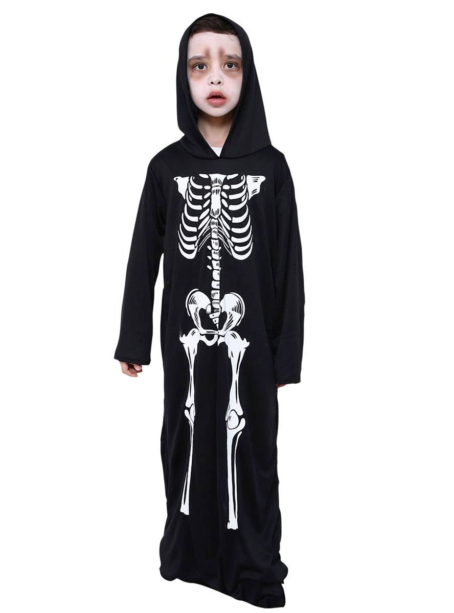 Image of Hooded Black and White Skeleton Boys Costume Robe - Main Image