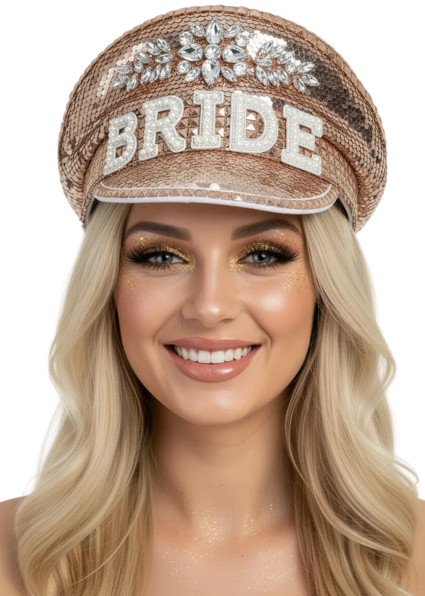 Rose Gold Sequin Hen's Night Bride Hat - Main Image