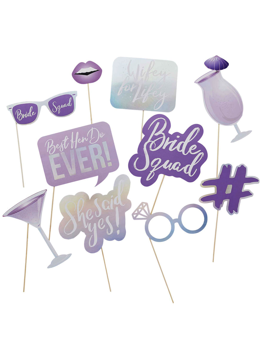Bride Squad 10 Piece Purple And Silver Hens Night Photo Props — Main Image