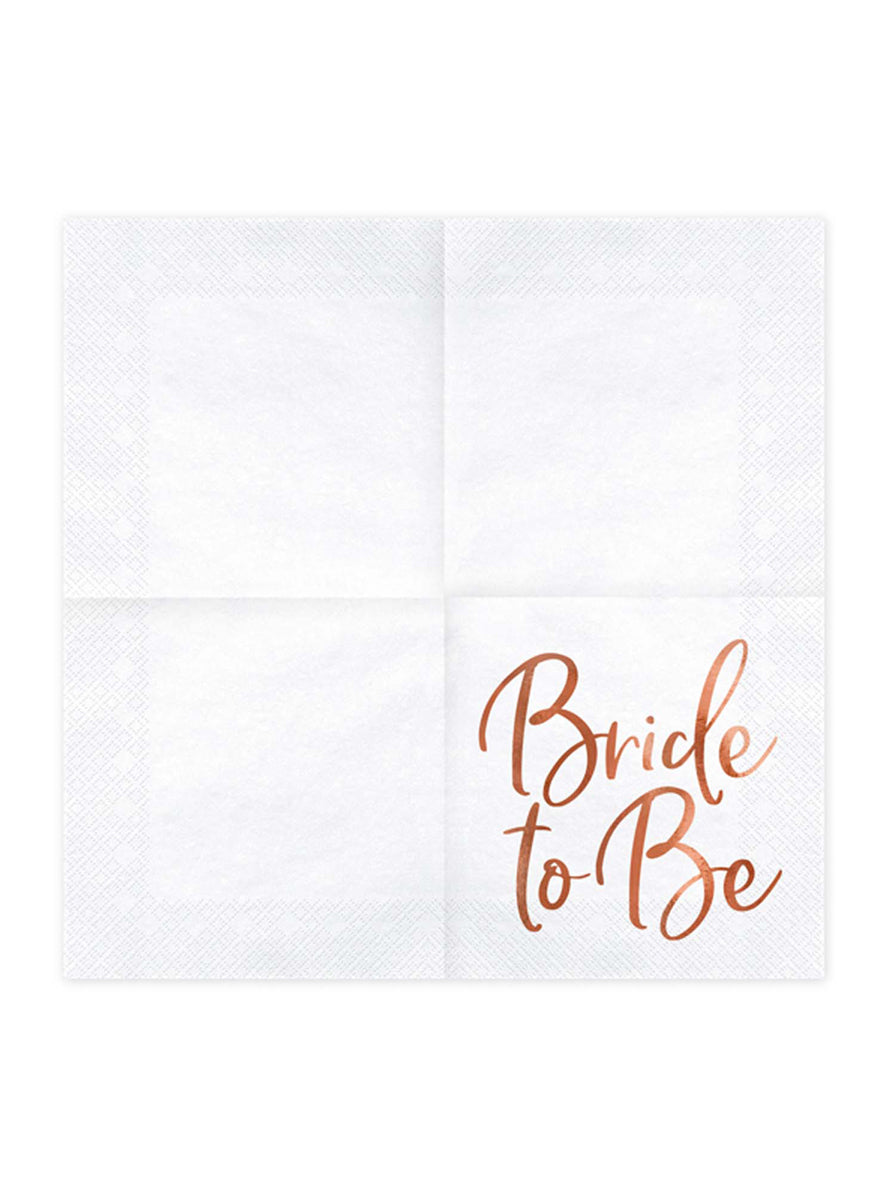 Bride To Be 20 Pack Rose Gold Lunch Napkins — Unfolded Image