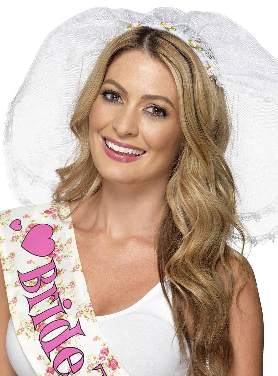 Image of Floral White Mesh Bride to Be Hen's Night Bridal Veil