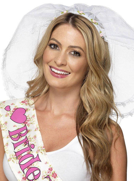 Image of Floral White Mesh Bride to Be Hen's Night Bridal Veil