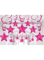 Image of Bright Pink Foil Stars Hanging Decorations