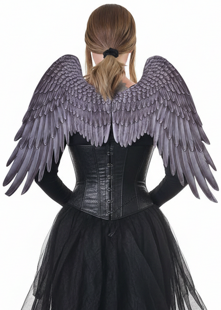 Image of Feather Print Black Angel Costume Wings - Main Image
