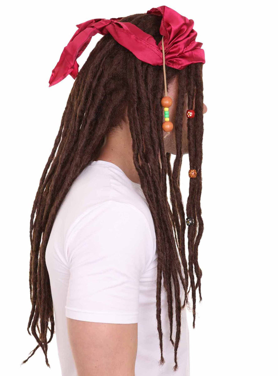 Buccaneer Pirate Mens Brown Dreadlocks Costume Wig - Side Image 3