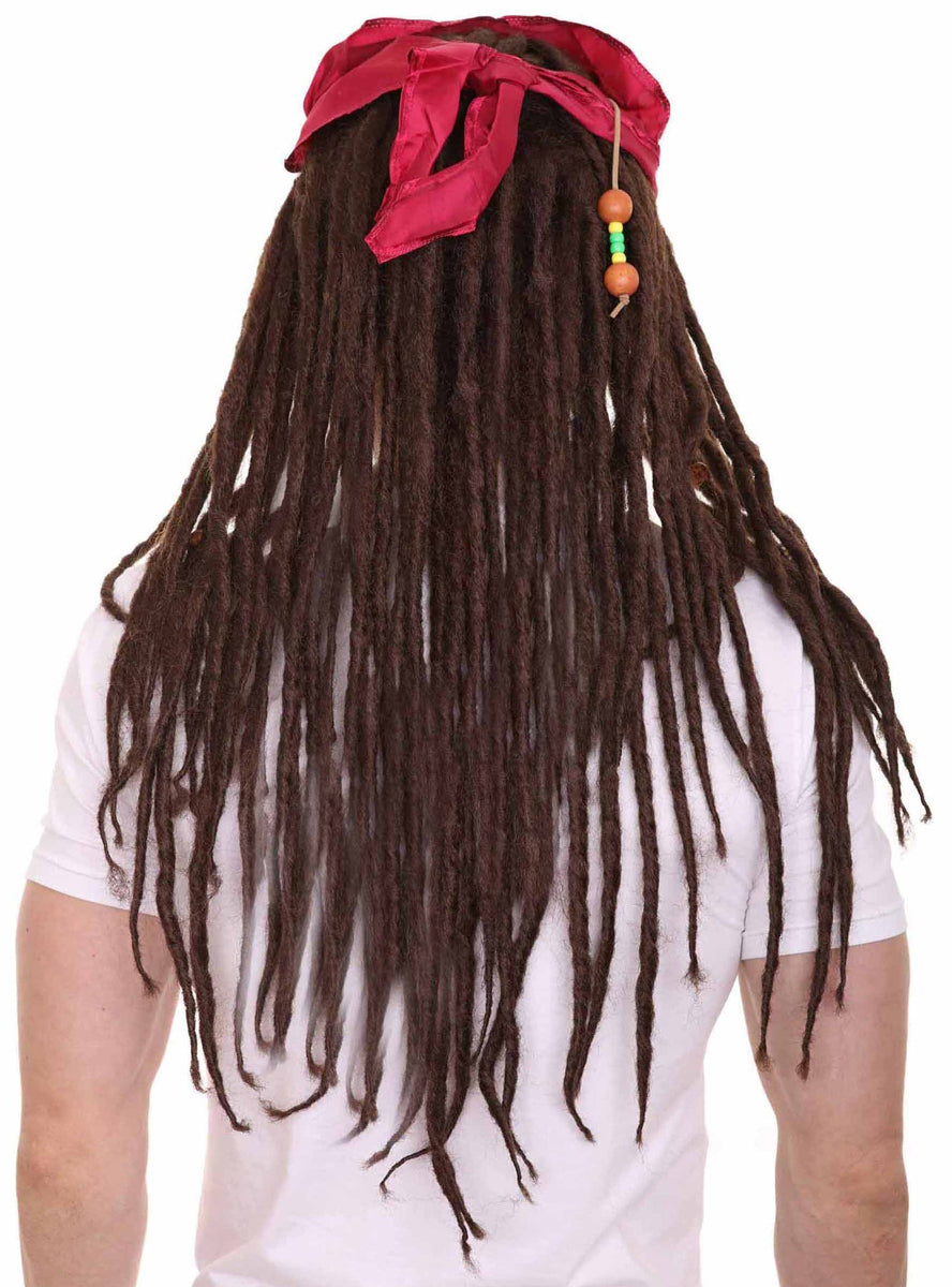 Buccaneer Pirate Mens Brown Dreadlocks Costume Wig - Back Image