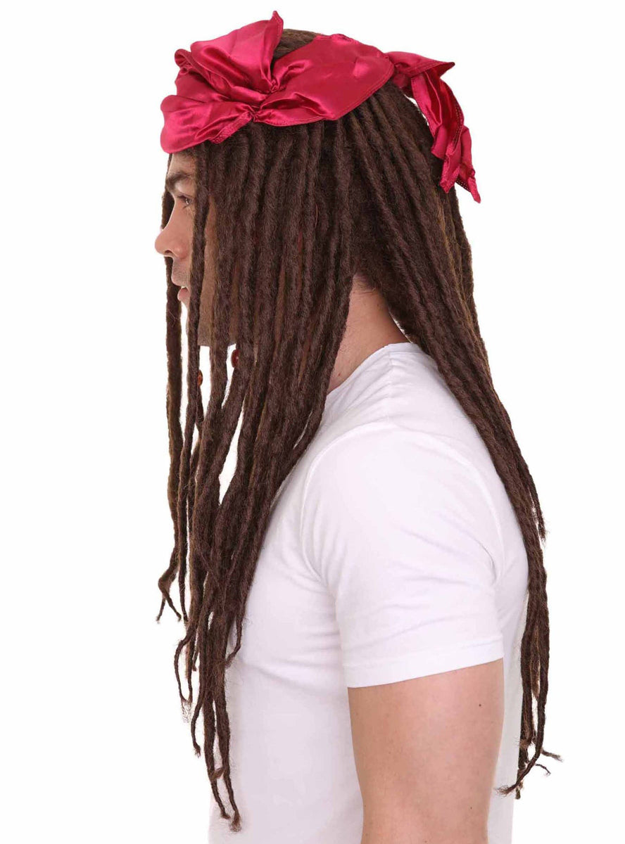 Buccaneer Pirate Mens Brown Dreadlocks Costume Wig - Side Image 1