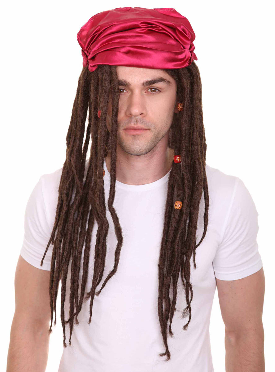 Buccaneer Pirate Mens Brown Dreadlocks Costume Wig - Main Image