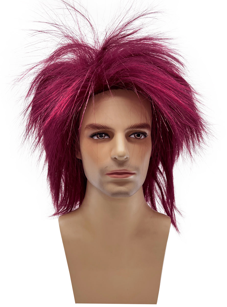 Mens Spikey Burgundy Mullet Costume Wig - Main Image