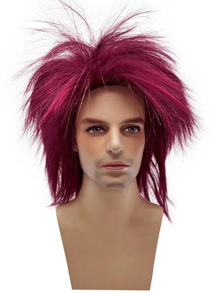 Mens Spikey Burgundy Mullet Costume Wig - Main Image