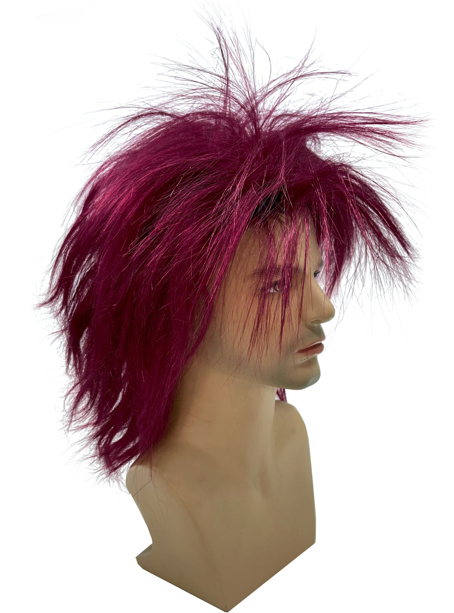 Mens Spiky Burgundy Mullet Costume Wig - Side Image