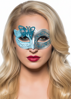 Womens Butterfly Venetian Mask in Pale Blue and Silver - Main Image