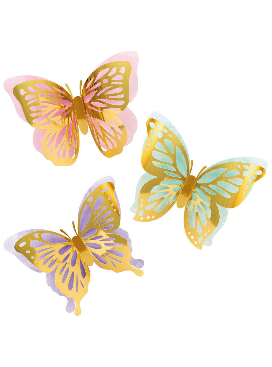 Butterfly Shimmer 3 Pack 3D Party Wall Decorations – Main Image
