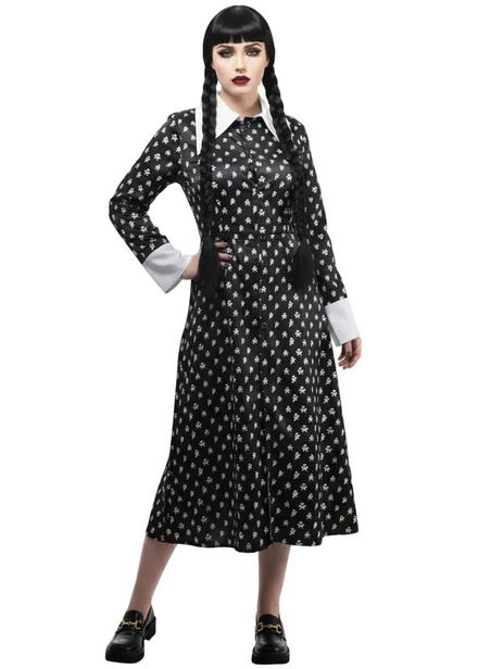 Deluxe Button Up Wednesday Addams Women's Halloween Costume - FMain Image