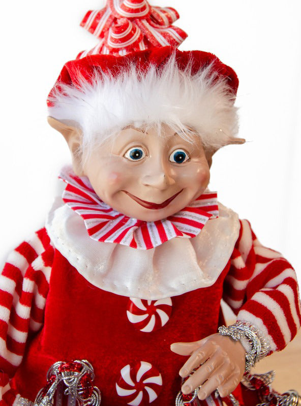 Candy Striped 65cm Boy Elf Christmas Decoration - Close Image