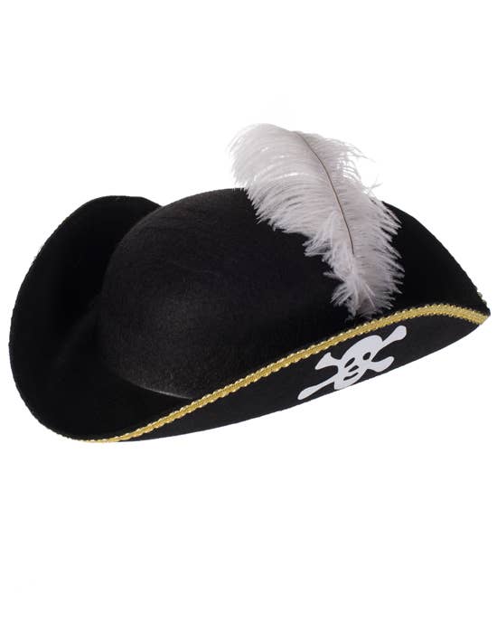 Black Skull and Crossbones Tricorn Pirate Costume Hat with Gold Trim